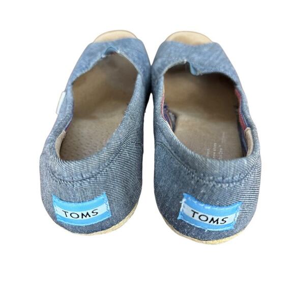 Toms Cork Espadrille Wedge Blue Denim Peep Toe Slip On Shoes Womens sz 7.5 - Picture 10 of 16